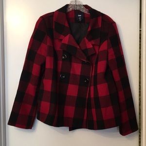 Buffalo plaid cropped pea coat